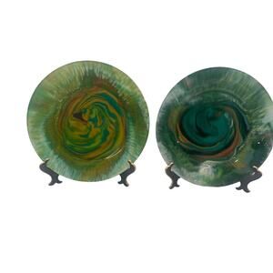 Hydro Dip Style Painted 10.5" Plates Platters Retro Groovy Decor Set Of 2